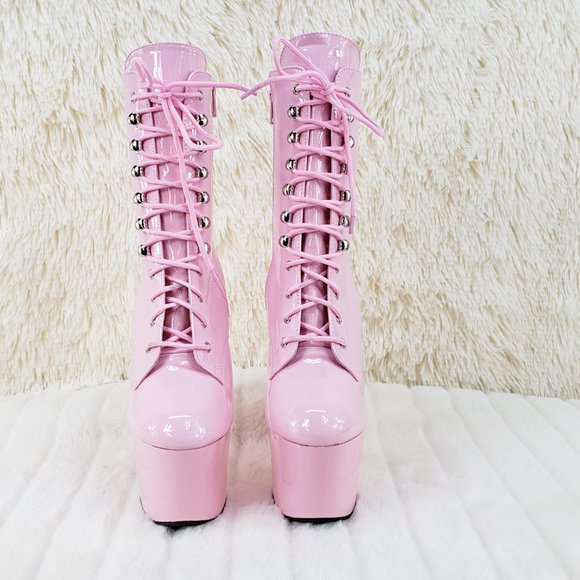 Baby Pink Patent Platform 7" Heel Ankle Boots - Picture 13 of 16
